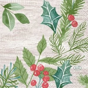 Duni szalvéta Winter Greenery 3rtg 24x24cm 20x50db/gyűjtő