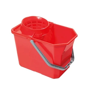 VDM szögletes felmosó vödör kicsavaró kosárral piros 15l