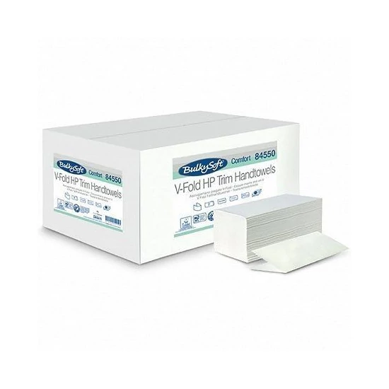 BulkySoft comfort V hajtogatott kéztörlő 2 rétegű 21x21 cm 210 lap fehérített