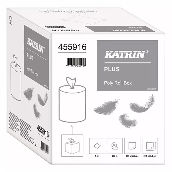 Katrin Plus Poly roll box, ipari törlőpapír, 1 rétegű, fehér