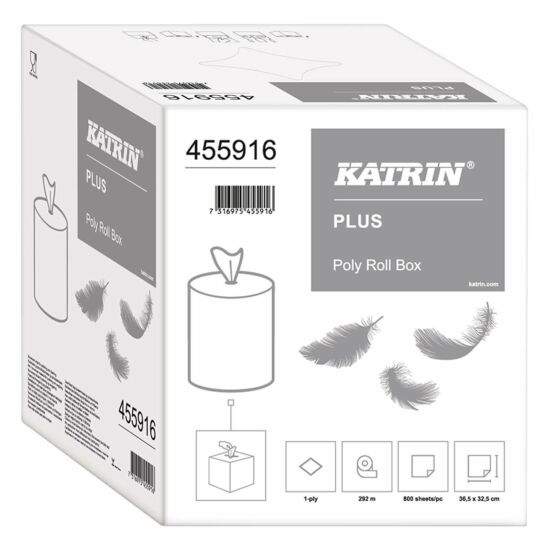 Katrin Plus Poly roll box, ipari törlőpapír, 1 rétegű, fehér