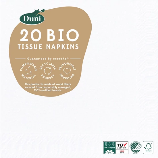 Duni bio szalvéta fehér 3rtg 24x24cm 12x20db/gyűjtő