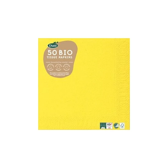  Bio-Duni szalvéta sárga 3rtg 33x33cm 10x50db/gyűjt