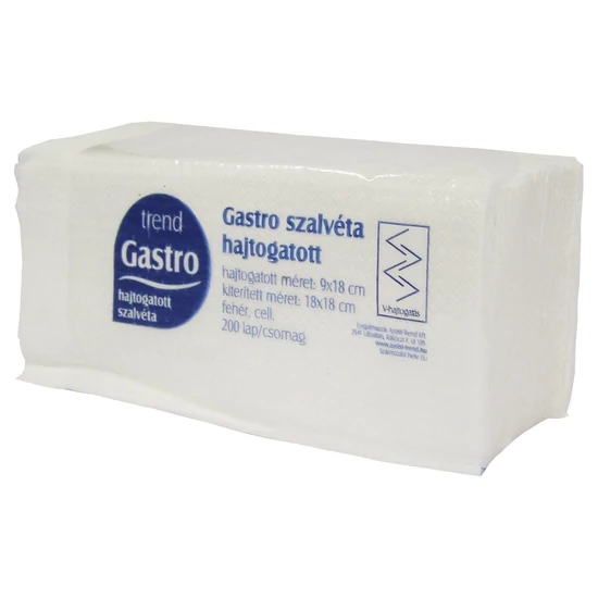 Trend Gastro V hajtogatott szalvéta fehér 1rtg 18x18cm FSC 36x200db/gyűjtő