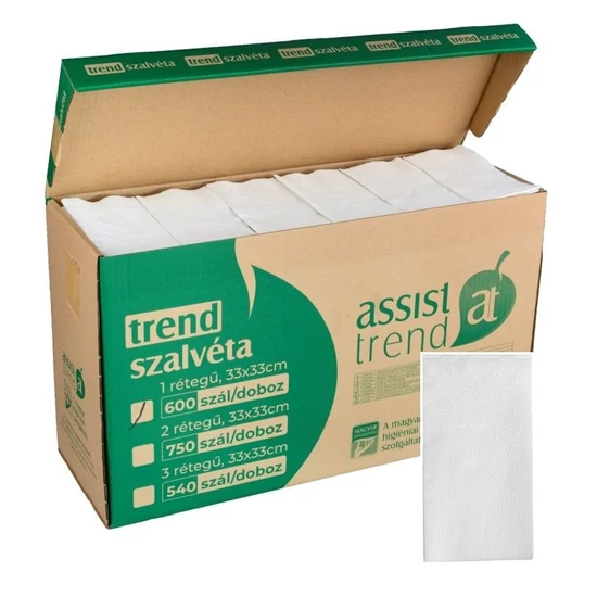 Trend szalvéta fehér 1 rétegű 33x33cm 1/8 600db/gyűjtő