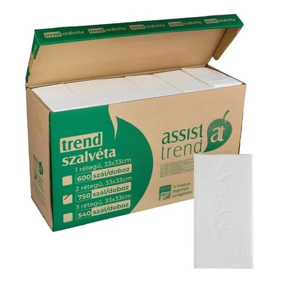 Trend szalvéta fehér 2 rétegű 33x33cm 1/8 750db/gyűjtő