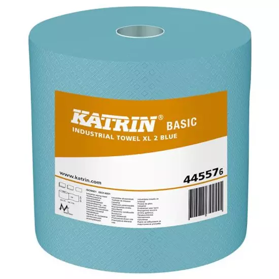 Katrin basic XL2 ipari tekercses törlőpapír kék 2 rétegű M27 D28 750lap 187,5m rec 2tek/gyűjtő