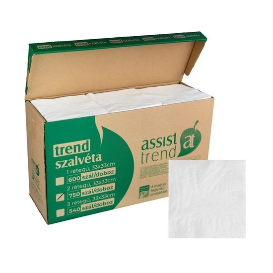 Trend szalvéta fehér 2rtg 33x33cm FSC 750db/gyűjtő