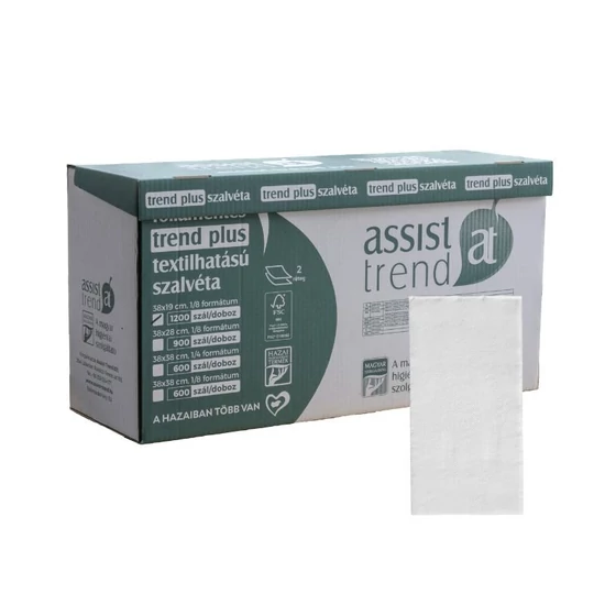 Trend Plus textilhatású szalvéta fehér 2rtg 38x19cm 1/8 FSC 1200db/gyűjtő