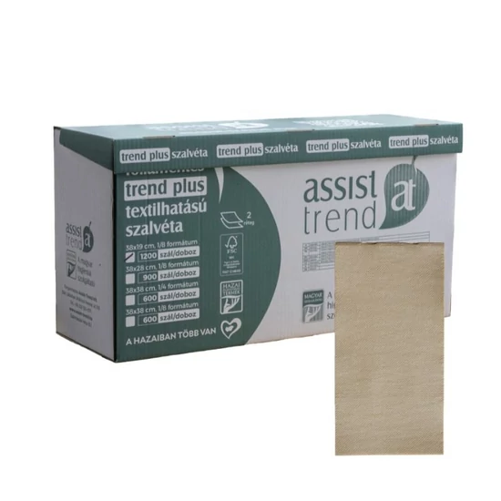 Trend Plus textilhatású szalvéta bézs 2rtg 38x19cm 1/8 1200db/gyűjtő
