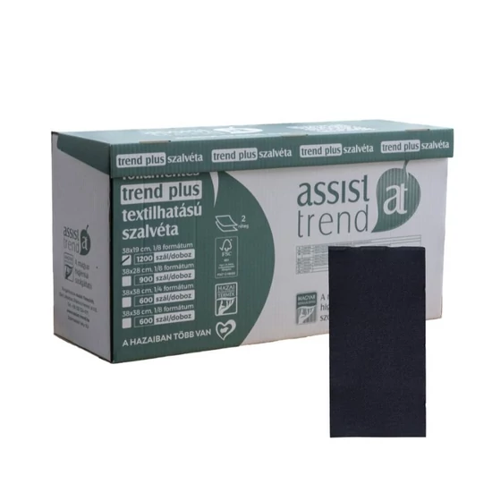Trend Plus textilhatású szalvéta fekete 2rtg 38x19cm 1/8 1200db/gyűjtő