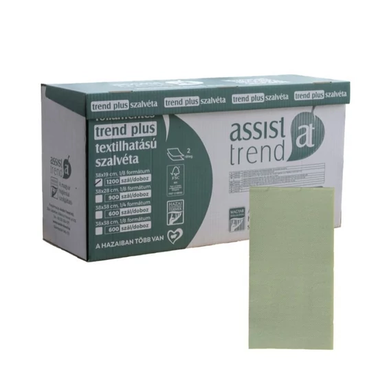 Trend Plus textilhatású szalvéta zöld 2rtg 38x19cm 1/8 1200db/gyűjtő
