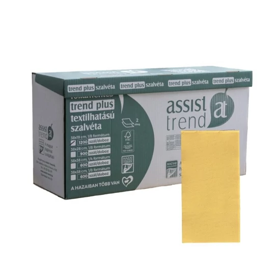 Trend Plus textilhatású szalvéta mustár 2rtg 38x19cm 1/8 FSC 1200db/gyűjtő