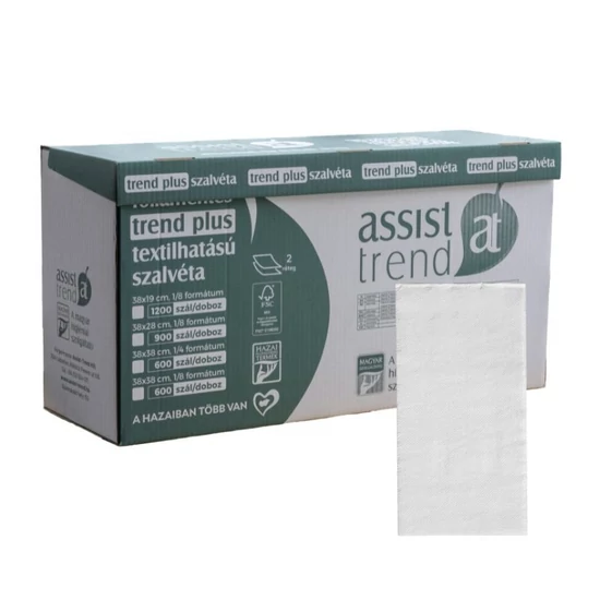 Trend Plus textilhatású szalvéta fehér 2rtg 38x28cm 1/8 FSC 900db/gyűjtő