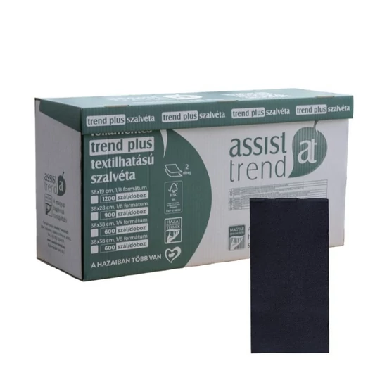 Trend Plus textilhatású szalvéta fekete 2rtg 38x28cm 1/8 900db/gyűjtő