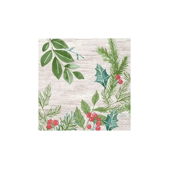 Duni szalvéta Winter Greenery 3rtg 33x33cm 10x50db/gyűjtő