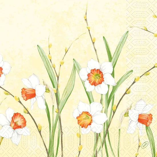 Duni szalvéta Daffodil Joy 3rtg 40x40cm 4x250db/gyűjtő