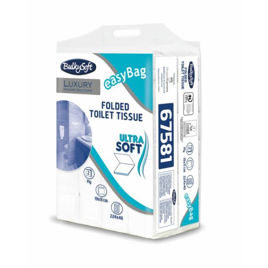 BulkySoft excellence easybag V hajtogatott toalettpapír 2 rétegű 19x11cm cell 224lap 40cs/gyűjtő