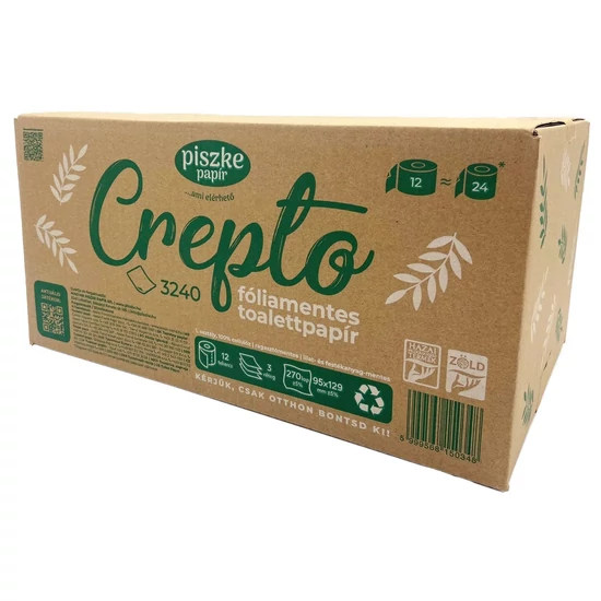 Crepto 3240 papírdobozos kistekercses toalettpapír 3 rétegű M9,5 D13 34,83m 270lap cell 12tek/gyűjtő