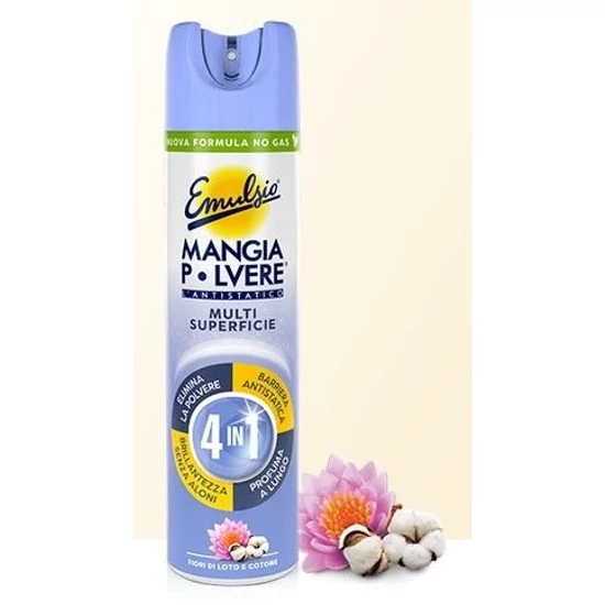 Sutter Emulsio Mangia Polvere antisztatikus tisztító és bútorápoló spray lótusz és gyapotvirág illattal 300ml 12db/gyűjtő