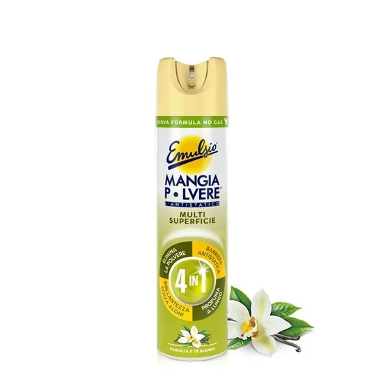 Sutter Emulsio Mangia Polvere antisztatikus tisztító és bútorápoló spray vanília és fehér tea illattal 300ml 12db/gyűjtő