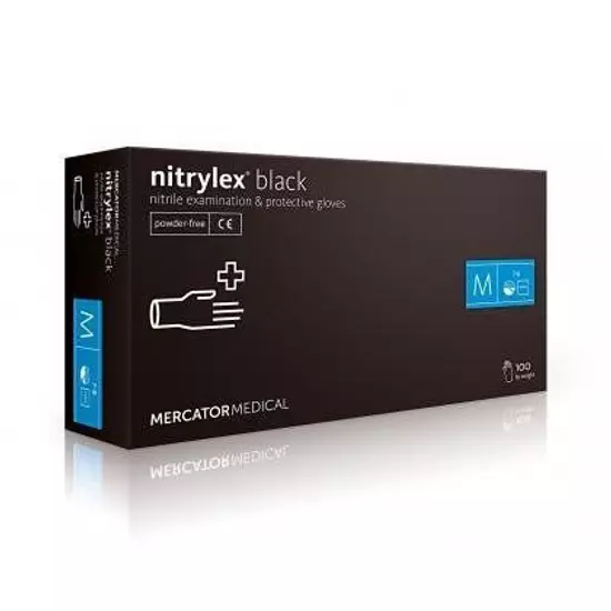 Nitrylex Black púdermentes nitril vizsgálókesztyű, fekete M-es 10x100db/karton