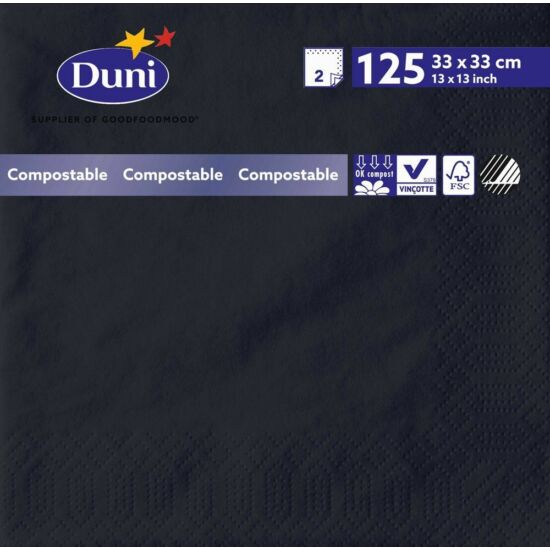 Duni szalvéta fekete 2 rétegű 33*33cm 16*125db