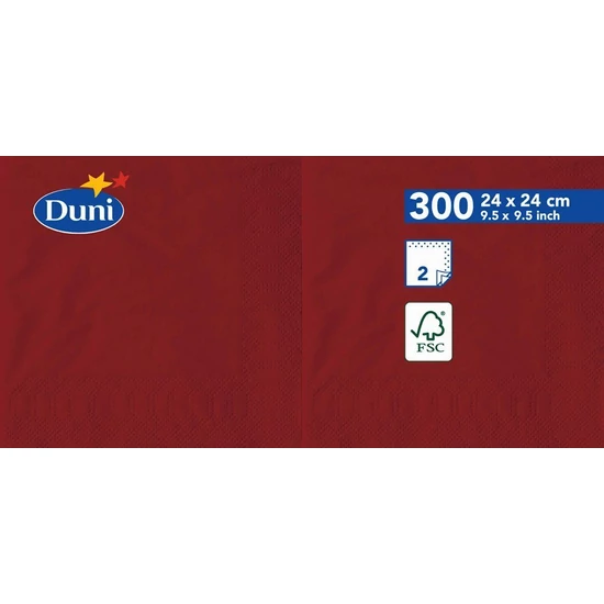 Duni szalvéta bordó 2 rétegű 24*24cm 8*300 db