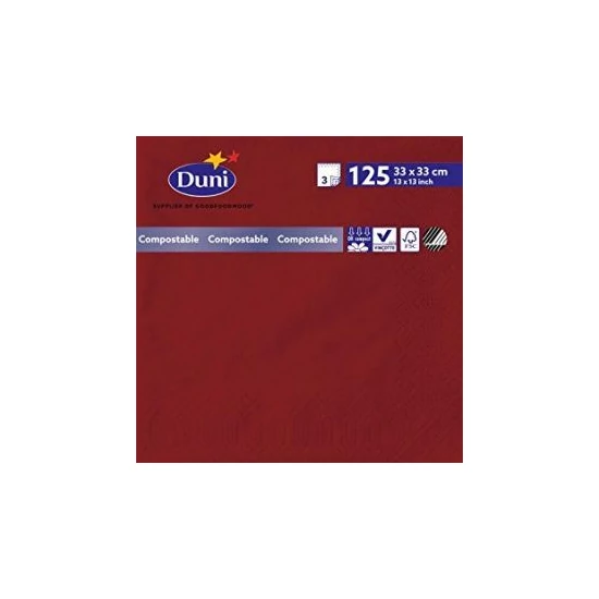 Duni szalvéta bordó 3 rétegű 33x33cm 8x125db/gyűjtő